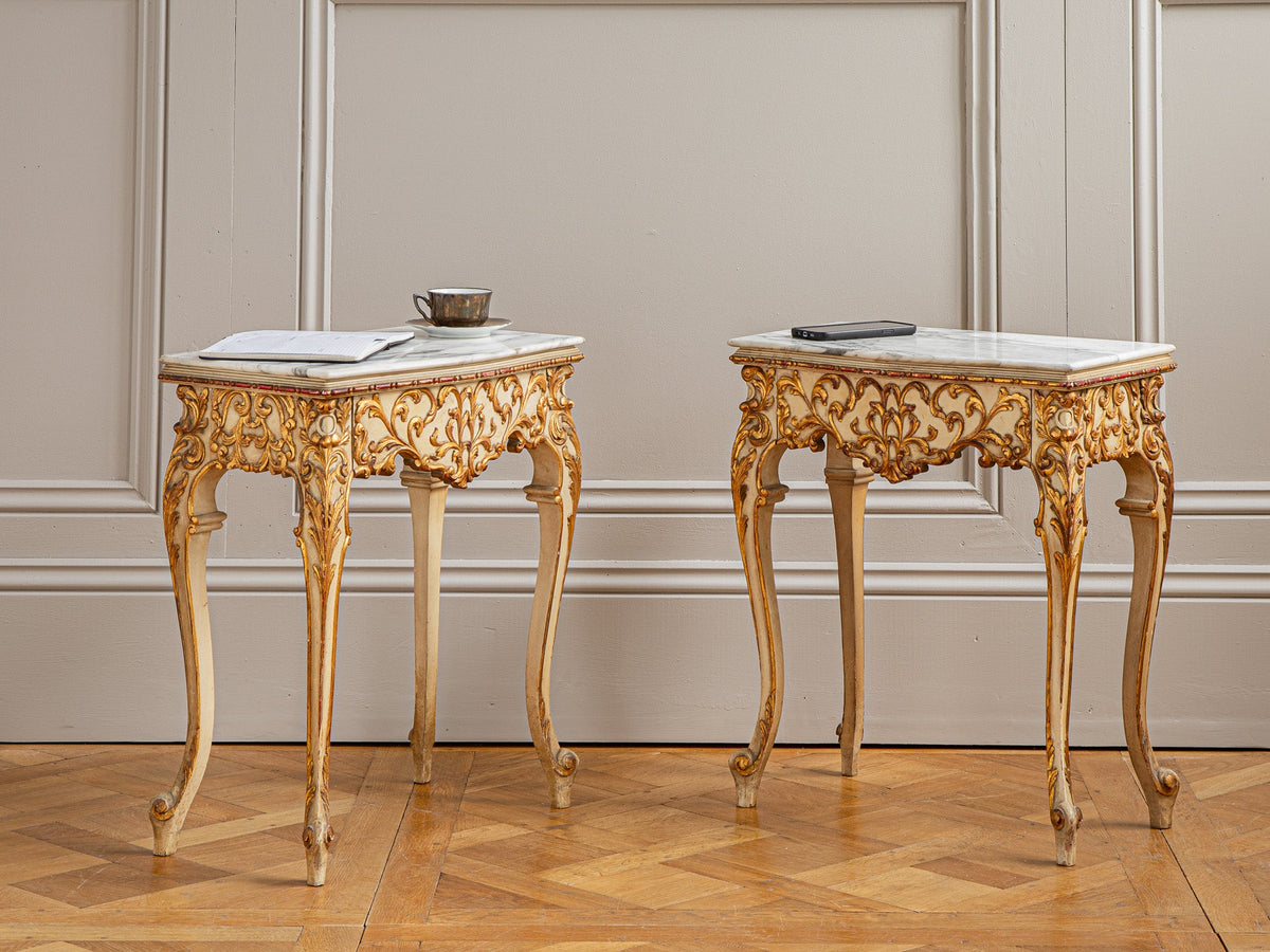 Early 1900's Venetian Style Painted with Giltwood Bedside Tables From Italy - La Maison London