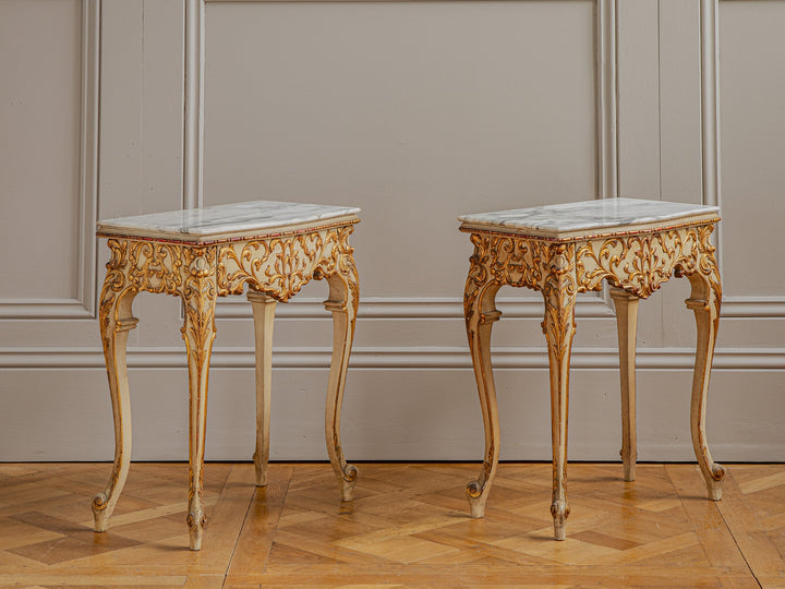 Early 1900's Venetian Style Painted with Giltwood Bedside Tables From Italy - La Maison London