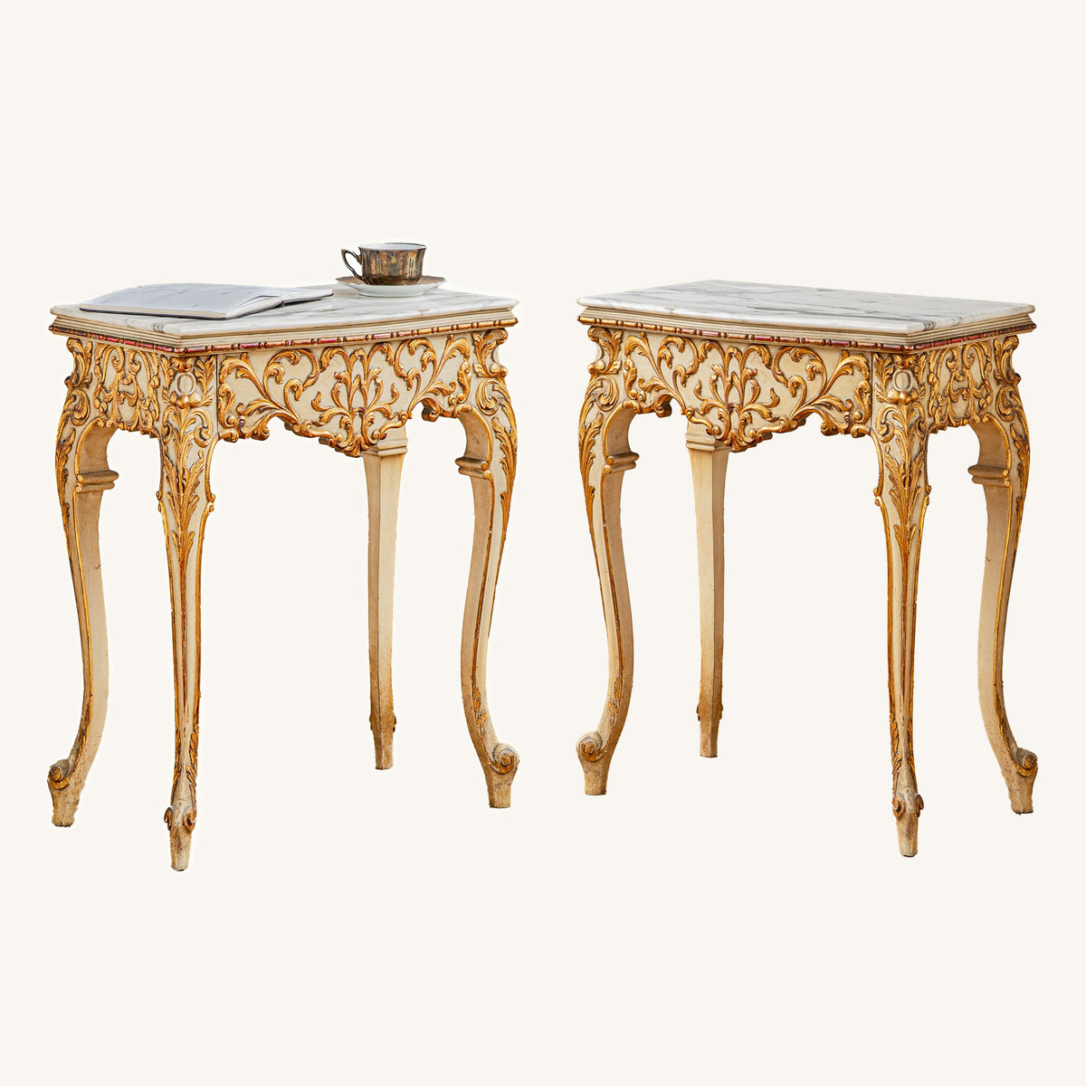Early 1900's Venetian Style Painted with Giltwood Bedside Tables From Italy - La Maison London