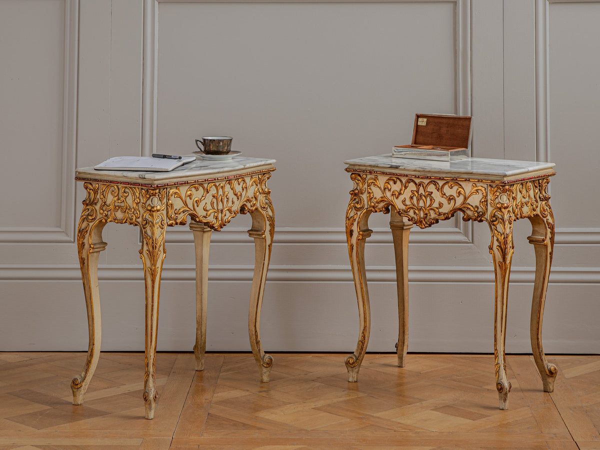 Early 1900's Venetian Style Painted with Giltwood Bedside Tables From Italy - La Maison London