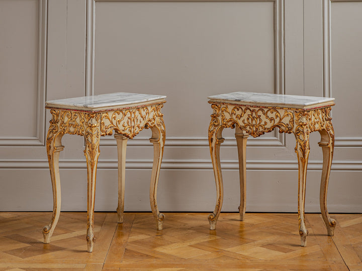 Early 1900's Venetian Style Painted with Giltwood Bedside Tables From Italy - La Maison London
