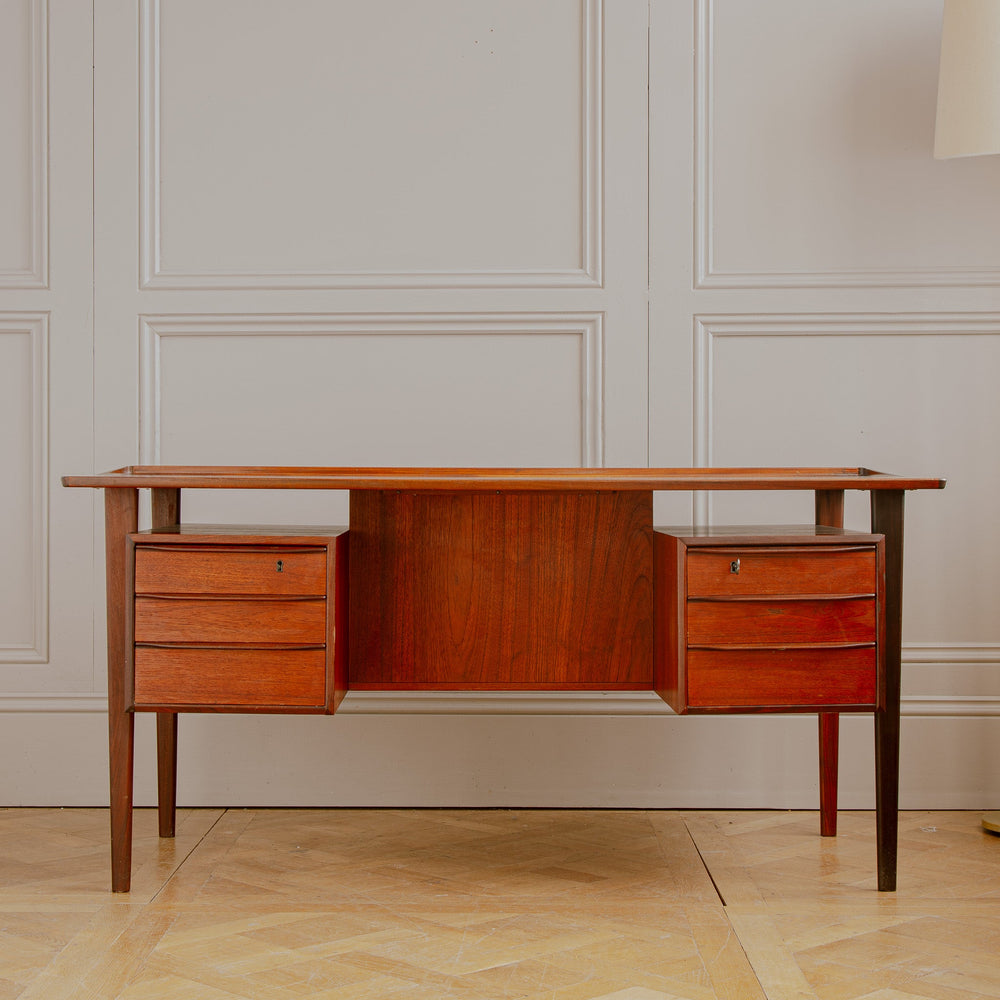 Early 1961 Peter Løvig Danish Teak Executive Desk – Freestanding with Bookcase