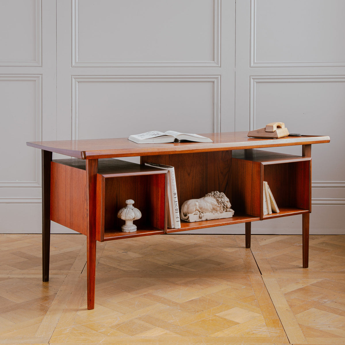 Early 1961 Peter Løvig Danish Teak Executive Desk – Freestanding with Bookcase - La Maison London