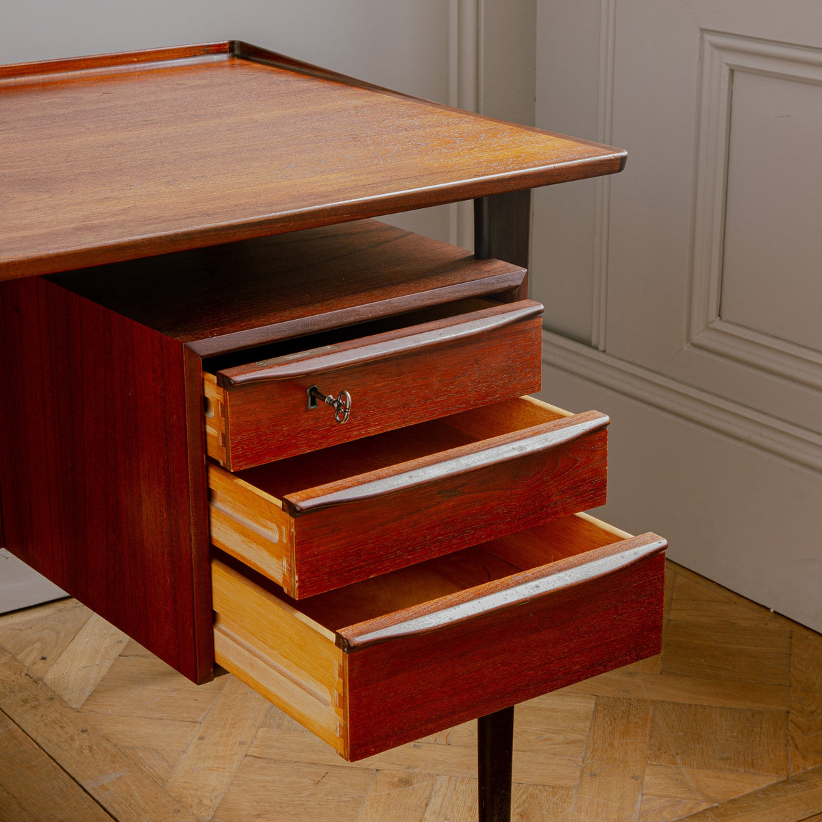 Early 1961 Peter Løvig Danish Teak Executive Desk – Freestanding with Bookcase - La Maison London