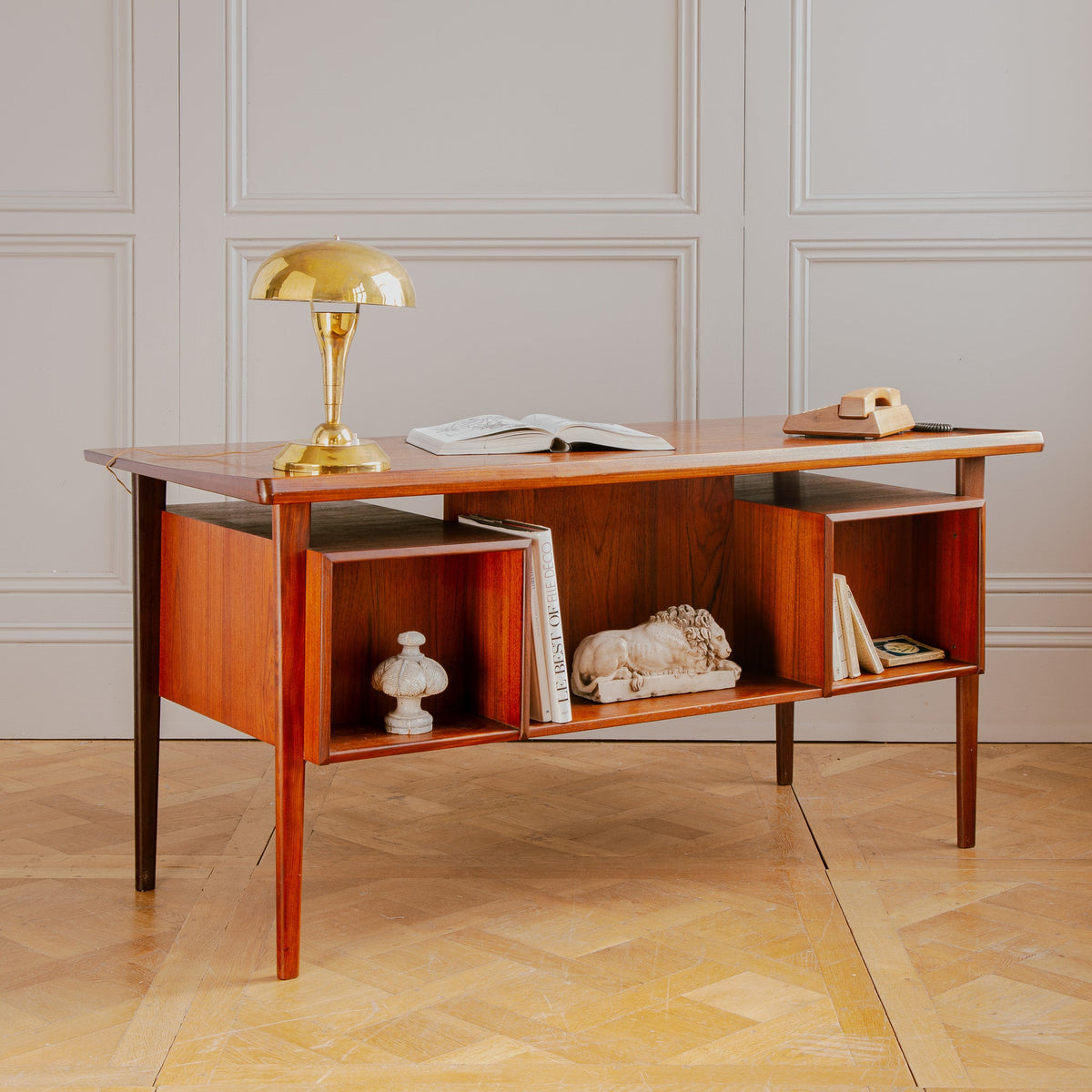 Early 1961 Peter Løvig Danish Teak Executive Desk – Freestanding with Bookcase - La Maison London