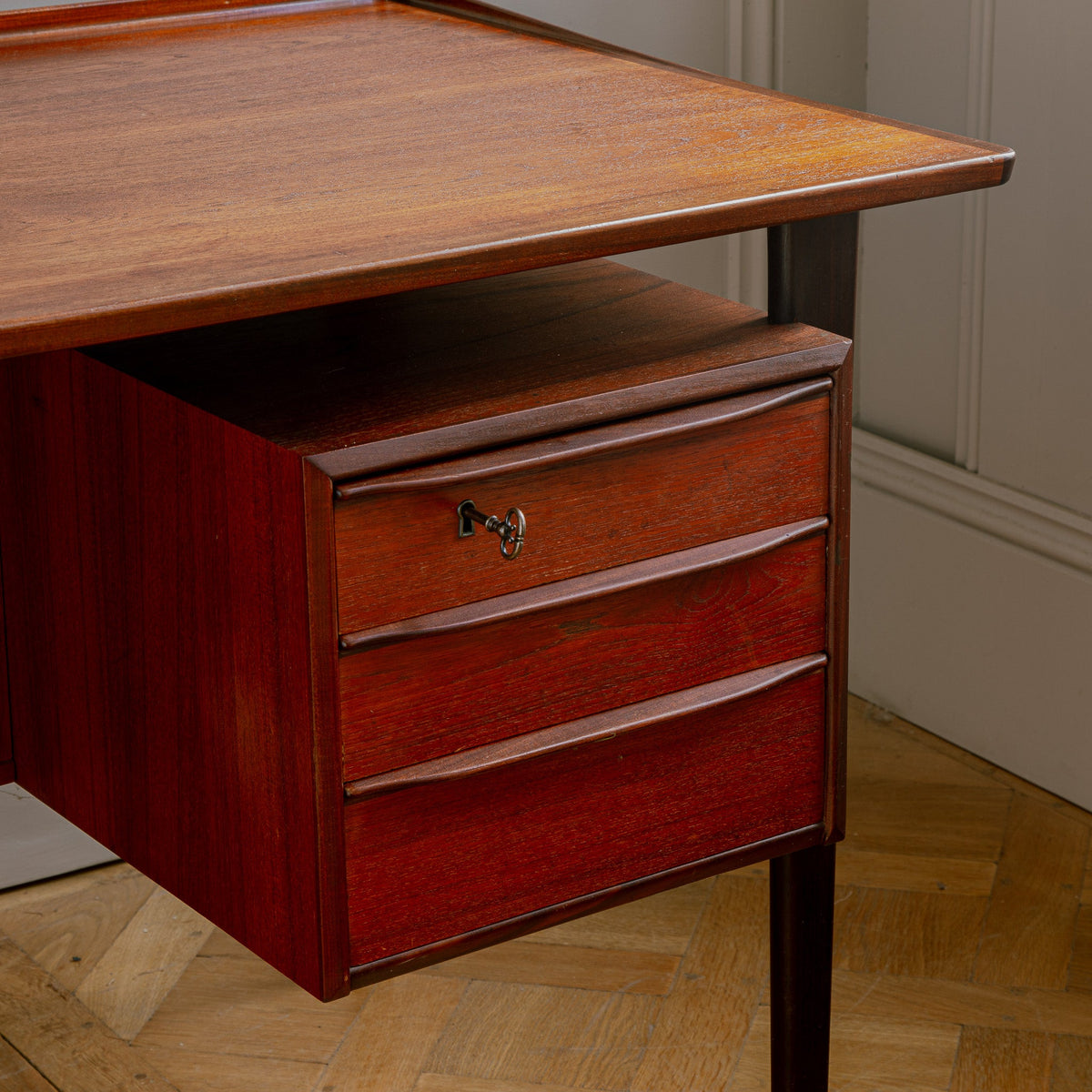 Early 1961 Peter Løvig Danish Teak Executive Desk – Freestanding with Bookcase - La Maison London