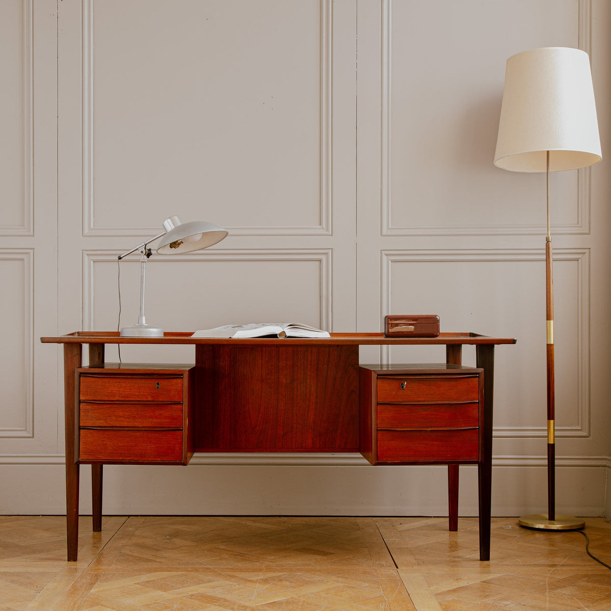 Early 1961 Peter Løvig Danish Teak Executive Desk – Freestanding with Bookcase - La Maison London