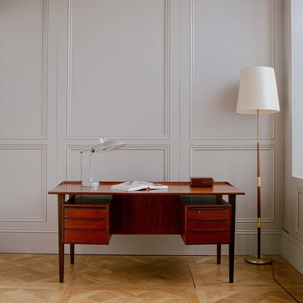 Early 1961 Peter Løvig Danish Teak Executive Desk – Freestanding with Bookcase - La Maison London