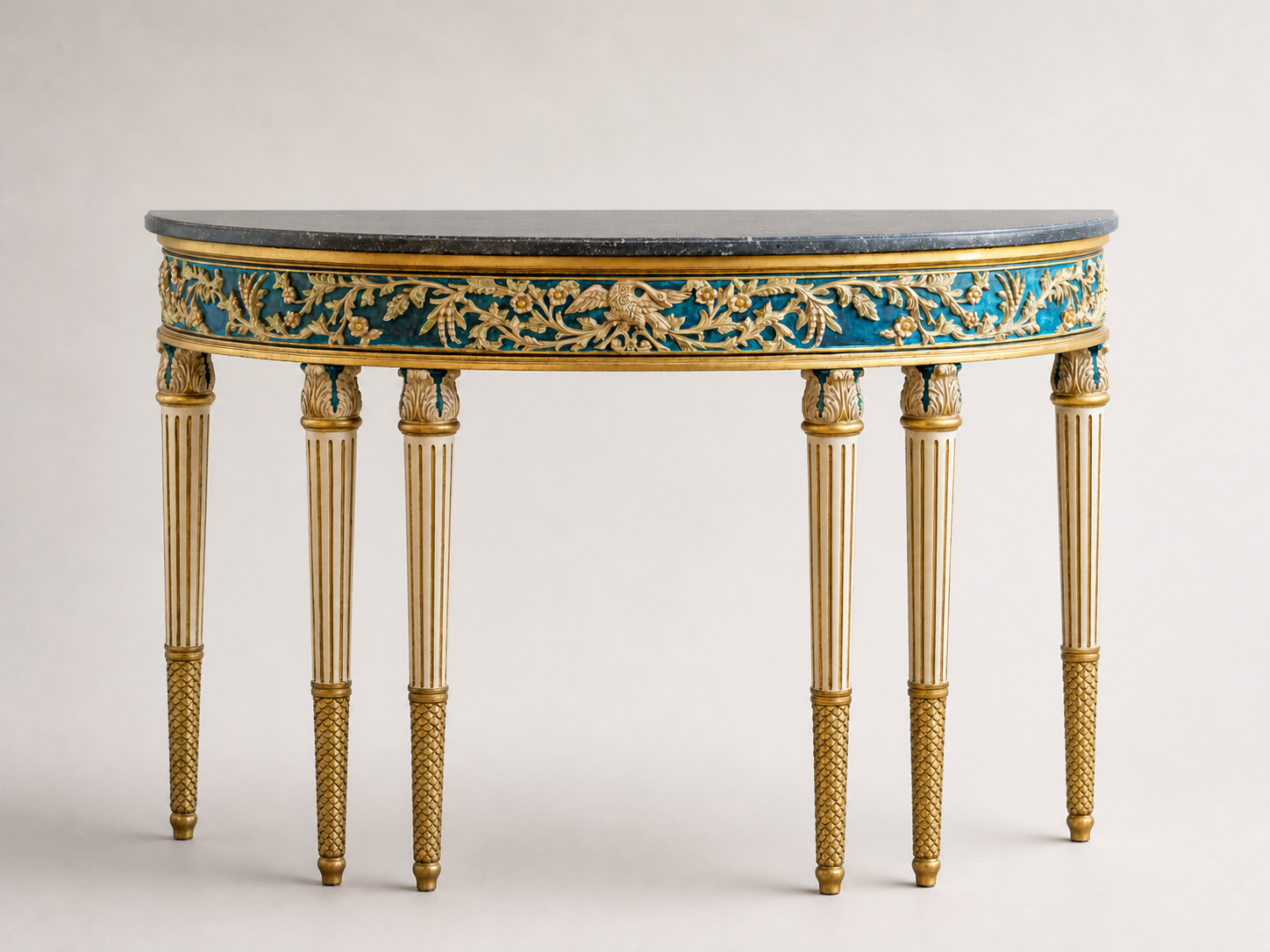 Parcel-Gilt & Polychrome Demi-Lune Console