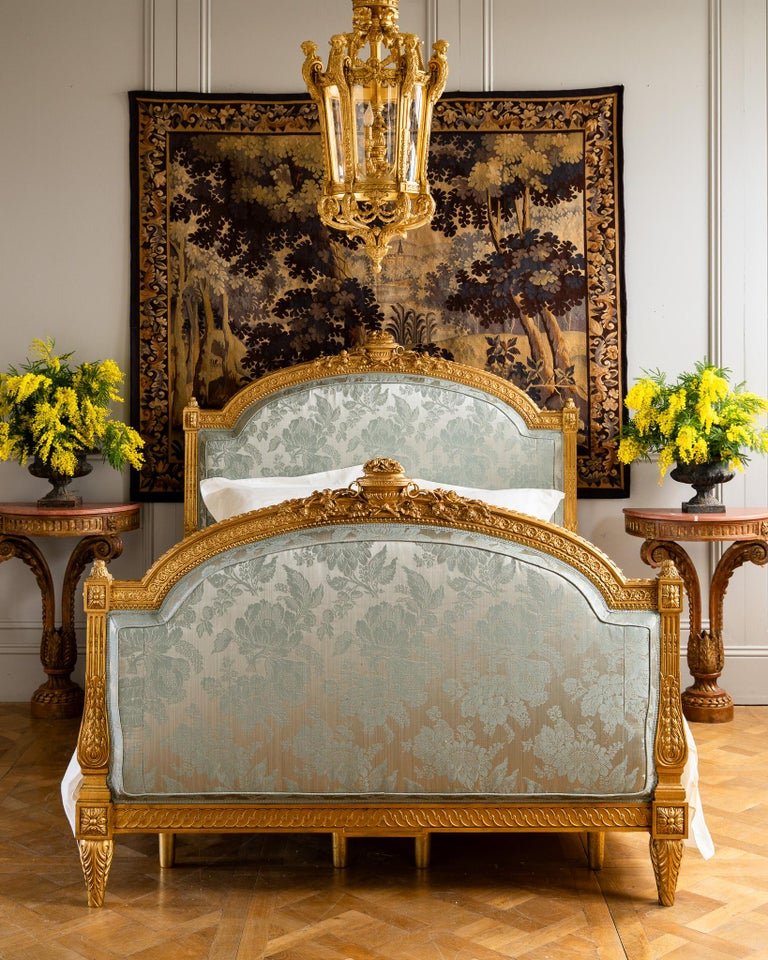 Fontainebleau French Louis XVI Style Hand-Carved Giltwood Bed - La Maison London