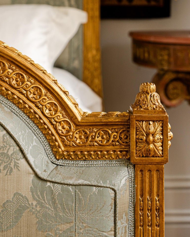 Fontainebleau French Louis XVI Style Hand-Carved Giltwood Bed - La Maison London