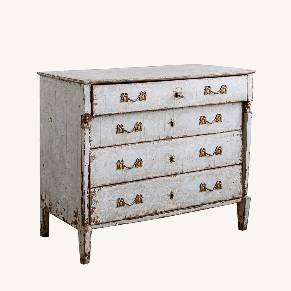French 19th Century Painted Chest Of Drawers With Bronzes Handles