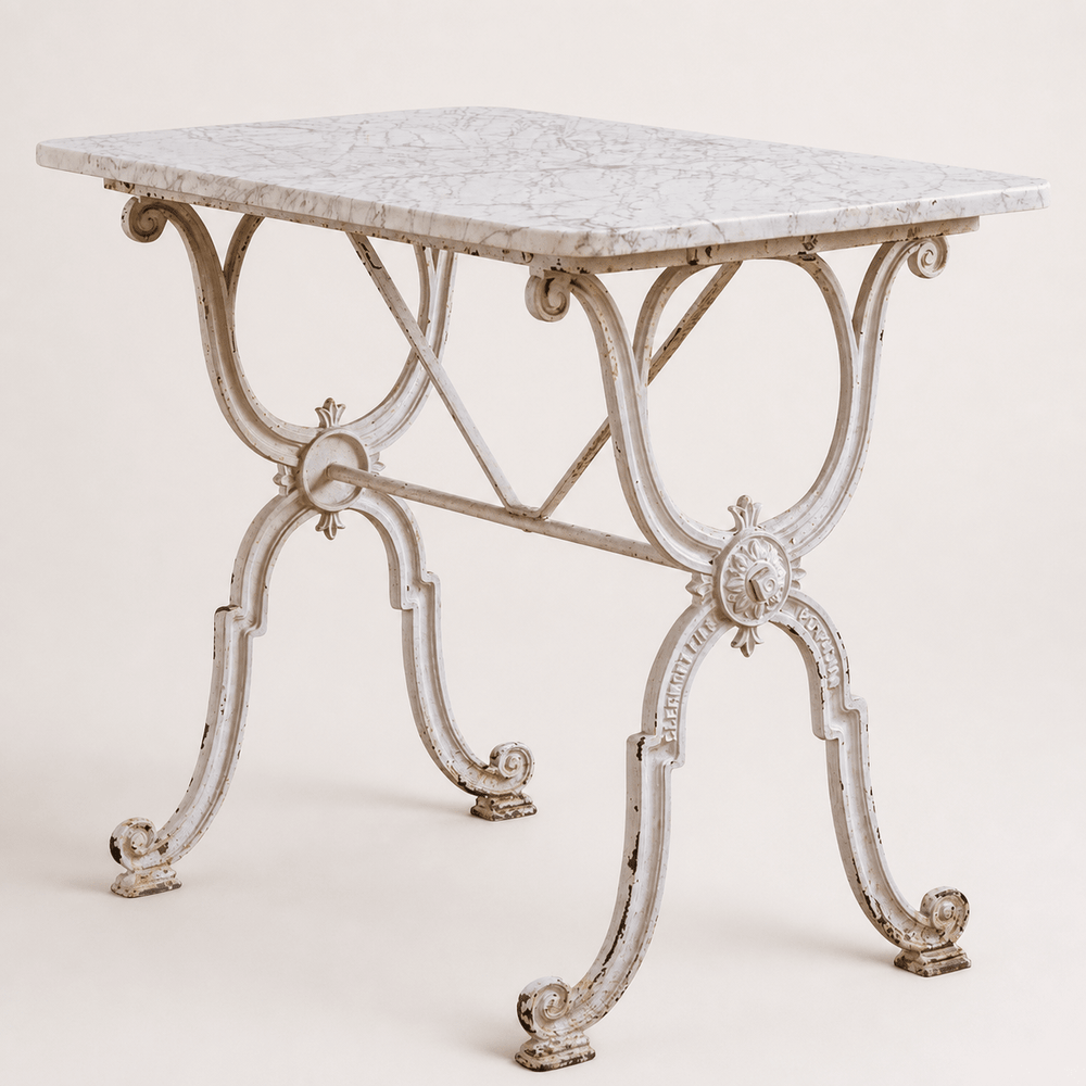 French Antique cast Iron & Marble Bistro Table by Clermont Fils