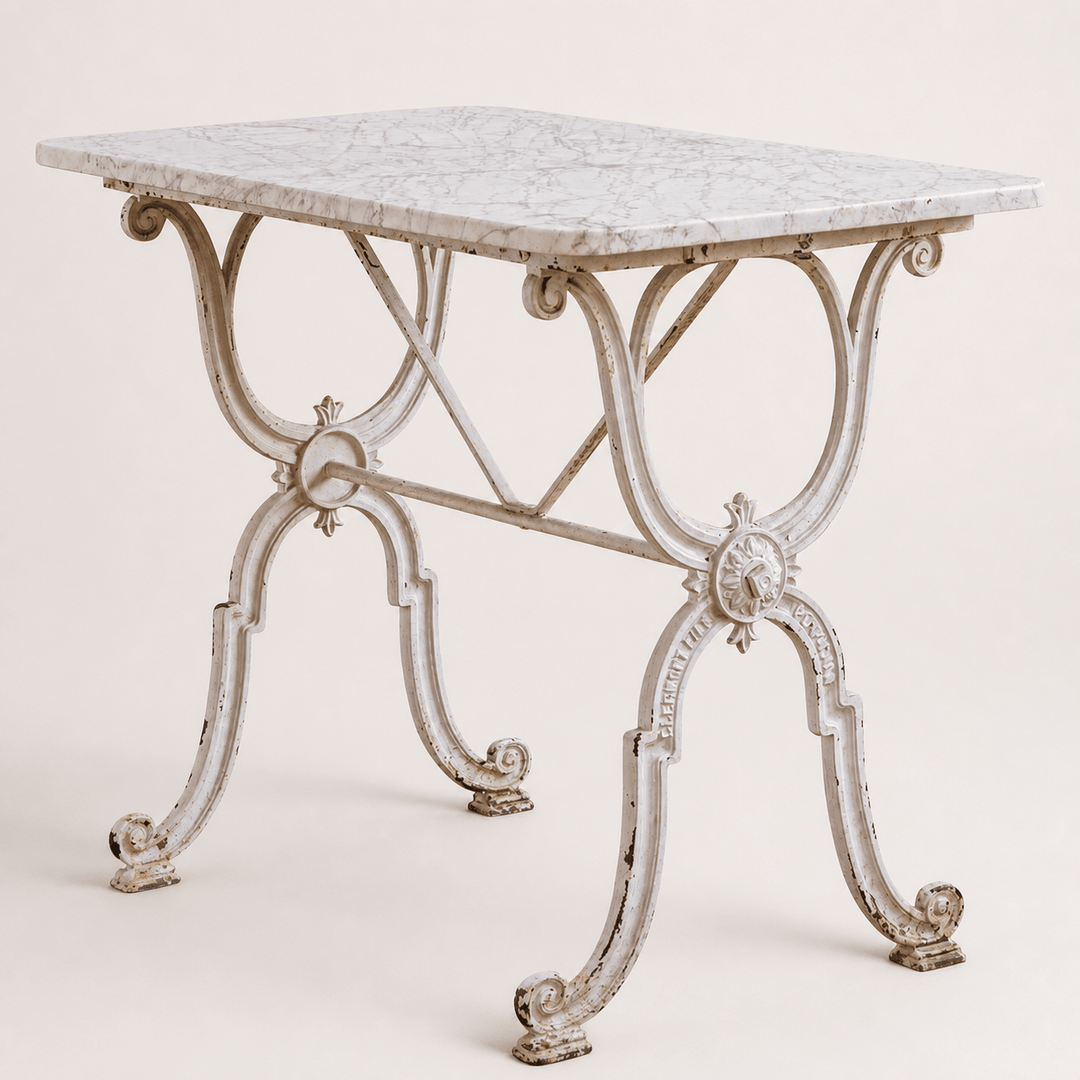 French Antique cast Iron & Marble Bistro Table by Clermont Fils - La Maison London