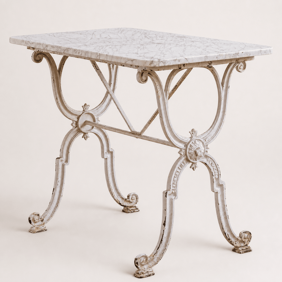 French Antique cast Iron & Marble Bistro Table by Clermont Fils - La Maison London