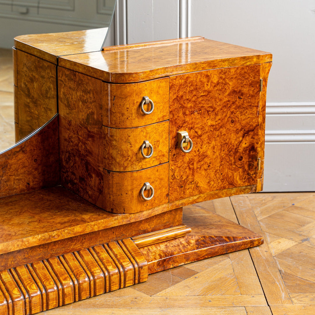 French Art Deco Burr Elm Sculptural Asymmetrical Dressing Table C.1930 - La Maison London