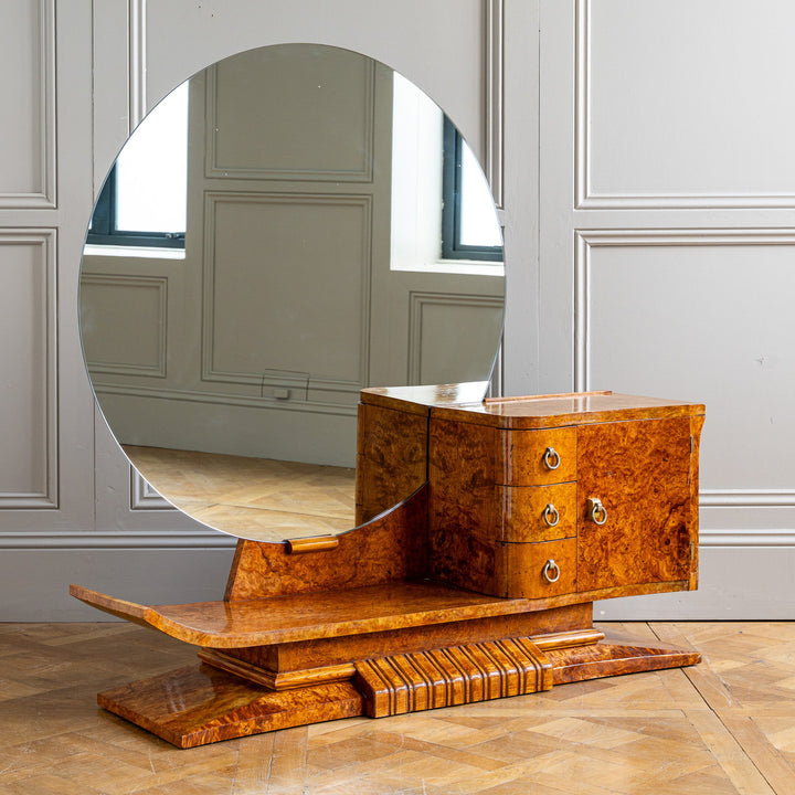 French Art Deco Burr Elm Sculptural Asymmetrical Dressing Table C.1930 - La Maison London