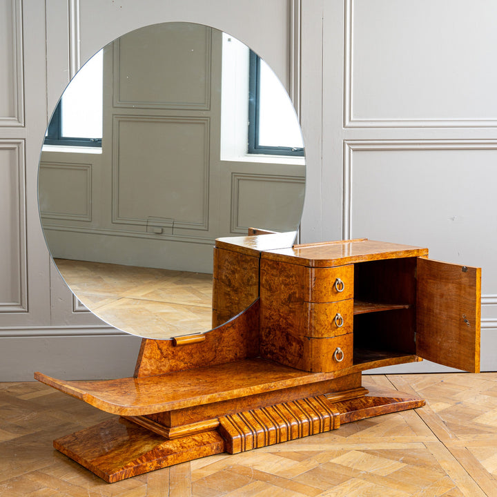 French Art Deco Burr Elm Sculptural Asymmetrical Dressing Table C.1930 - La Maison London