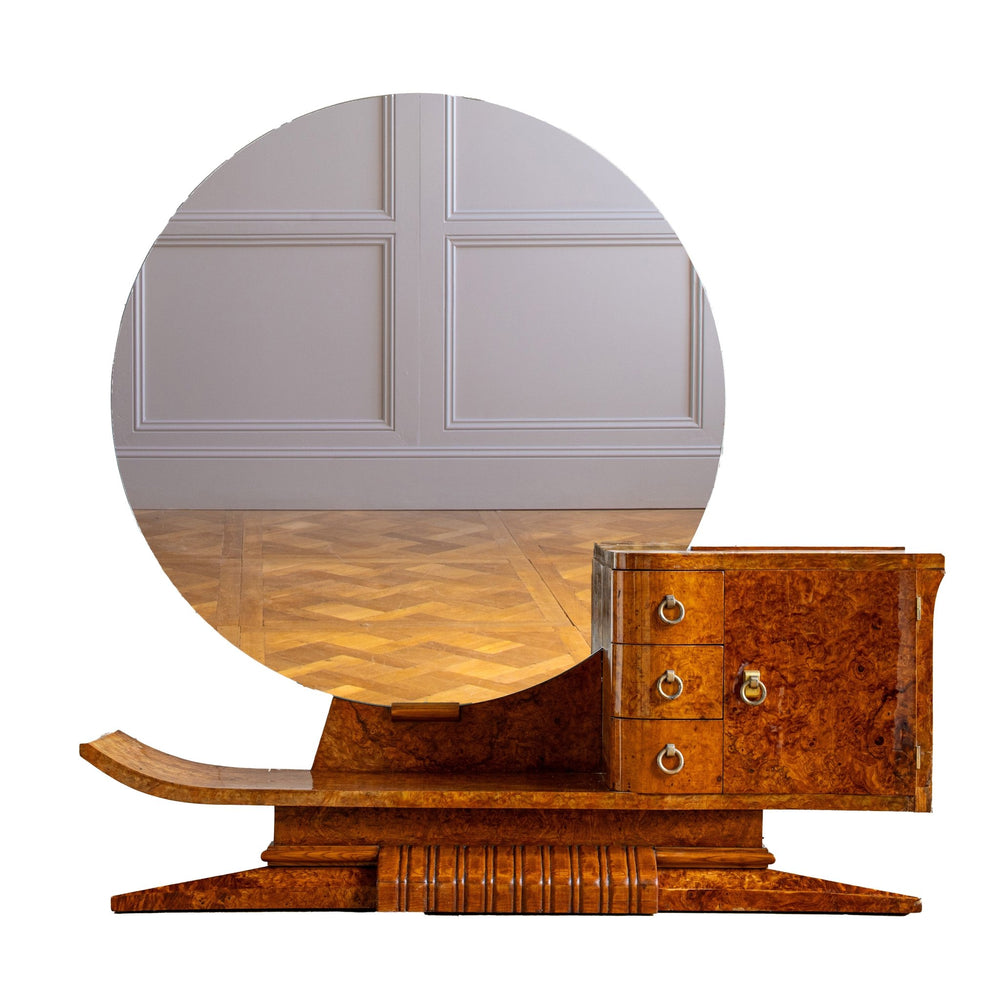 French Art Deco Burr Elm Sculptural Asymmetrical Dressing Table C.1930
