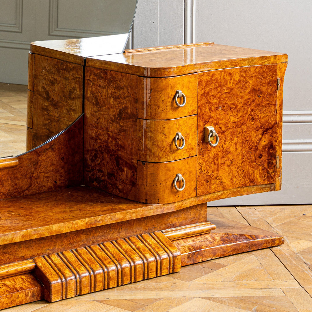 French Art Deco Burr Elm Sculptural Asymmetrical Dressing Table C.1930 - La Maison London