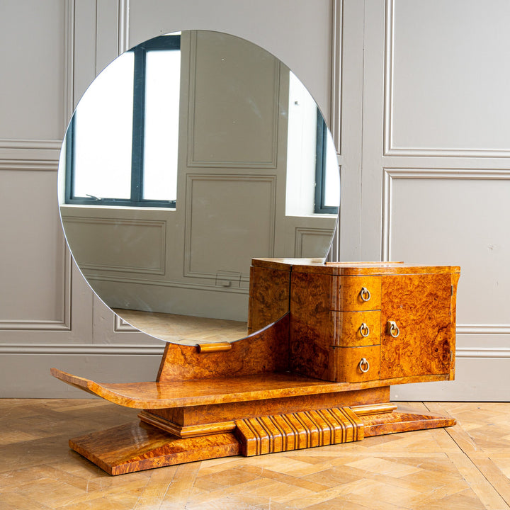 French Art Deco Burr Elm Sculptural Asymmetrical Dressing Table C.1930 - La Maison London