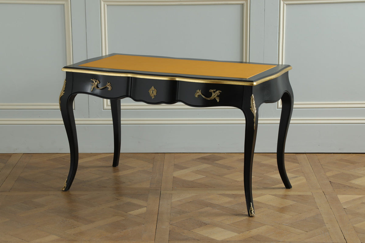 French Louis XV - Style Black Lacquer Desk with Custom Leather Top - La Maison London