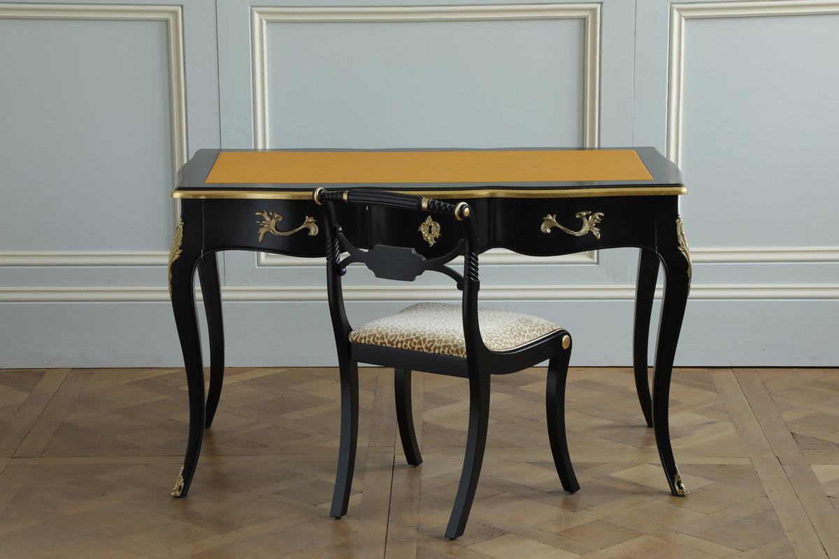 French Louis XV - Style Black Lacquer Desk with Custom Leather Top - La Maison London
