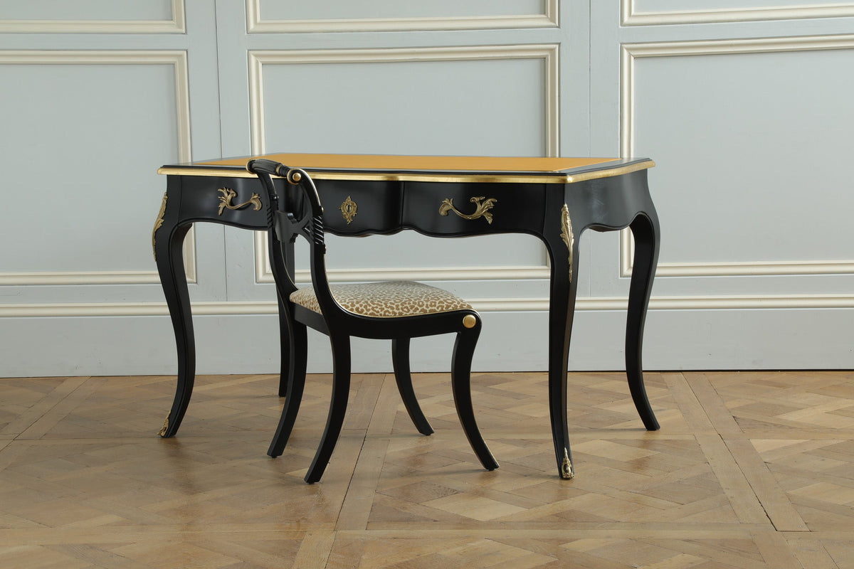 French Louis XV - Style Black Lacquer Desk with Custom Leather Top - La Maison London