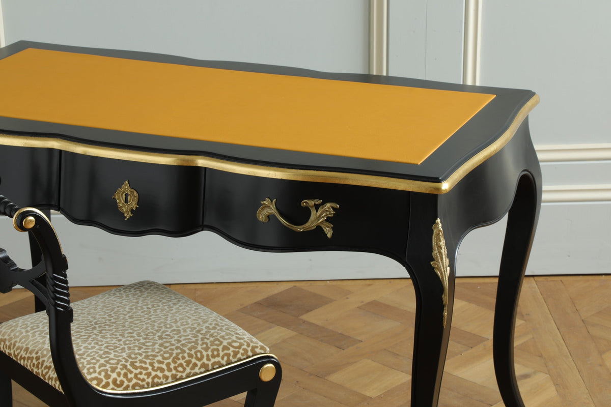 French Louis XV - Style Black Lacquer Desk with Custom Leather Top - La Maison London