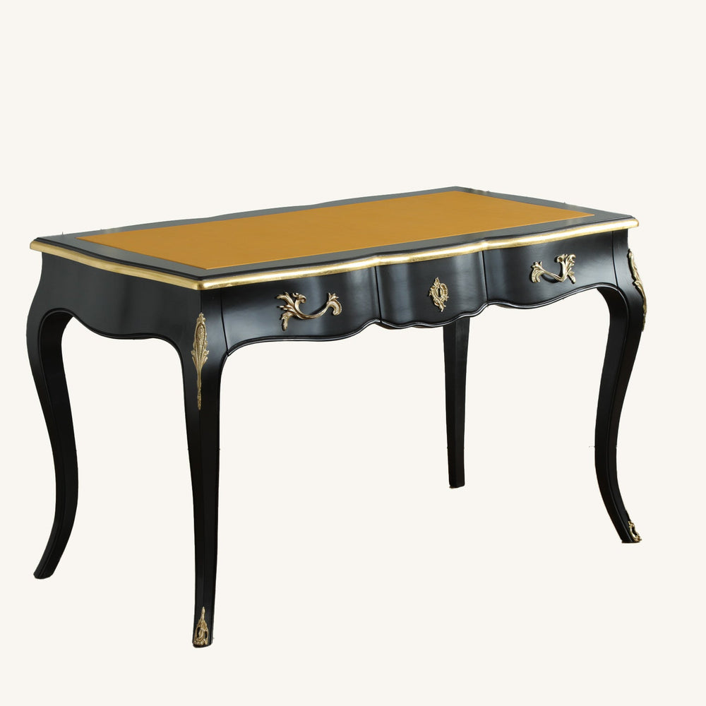 French Louis XV - Style Black Lacquer Desk with Custom Leather Top - La Maison London