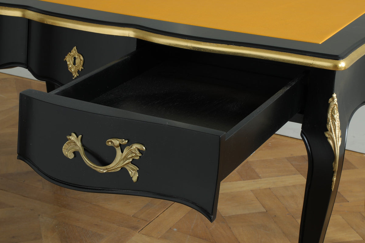 French Louis XV - Style Black Lacquer Desk with Custom Leather Top - La Maison London