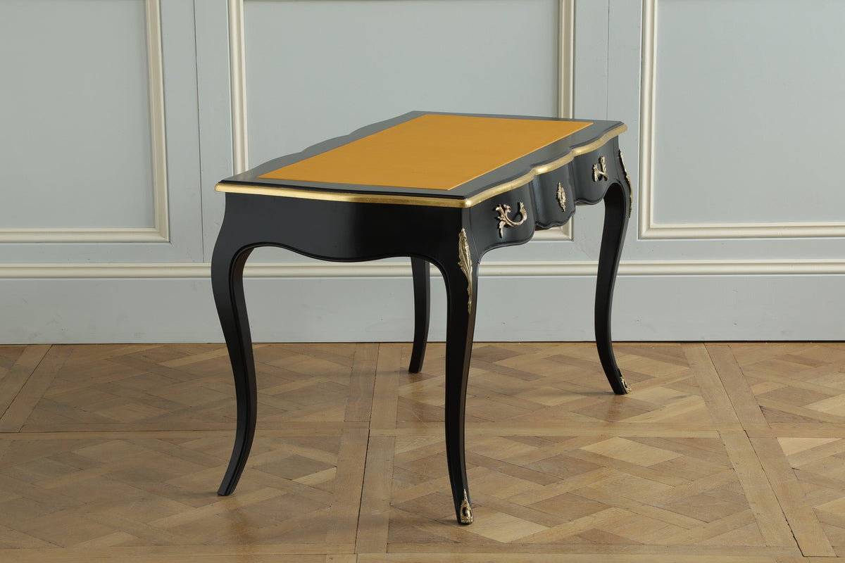 French Louis XV - Style Black Lacquer Desk with Custom Leather Top - La Maison London