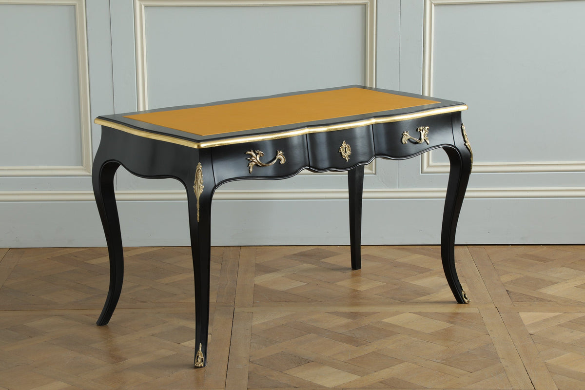 French Louis XV - Style Black Lacquer Desk with Custom Leather Top - La Maison London