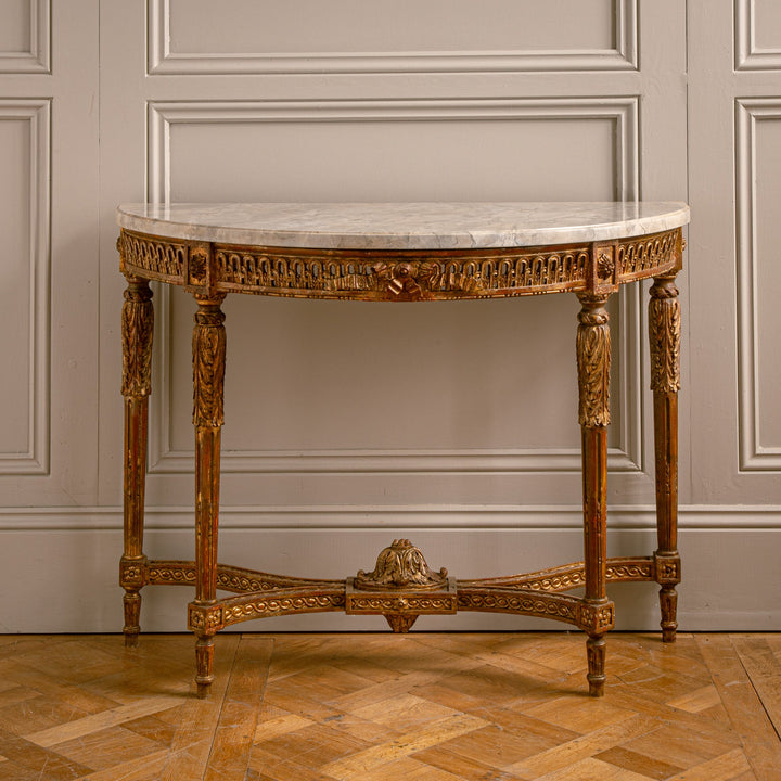 French Louis XVI Style Demi - Lune Console By La Maison London, Hand Carved - La Maison London