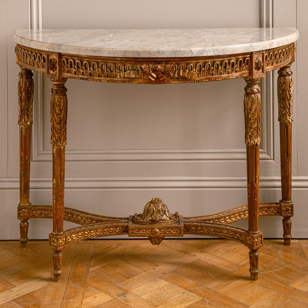 French Louis XVI Style Demi - Lune Console By La Maison London, Hand Carved - La Maison London