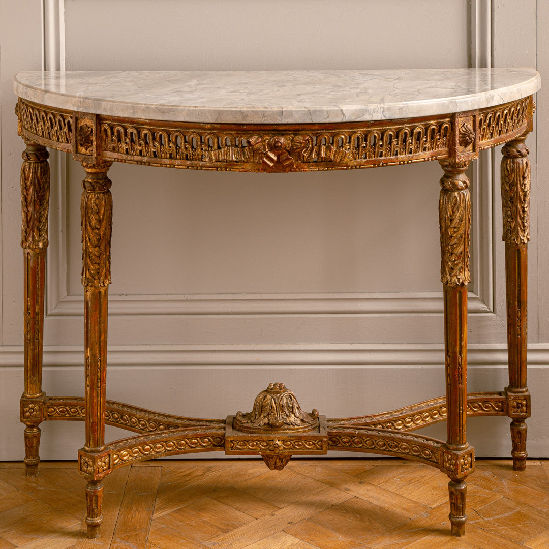 French Louis XVI Style Demi - Lune Console By La Maison London, Hand Carved - La Maison London