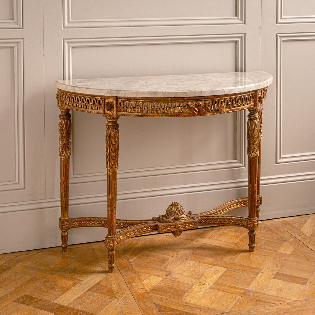 French Louis XVI Style Demi - Lune Console By La Maison London, Hand Carved - La Maison London