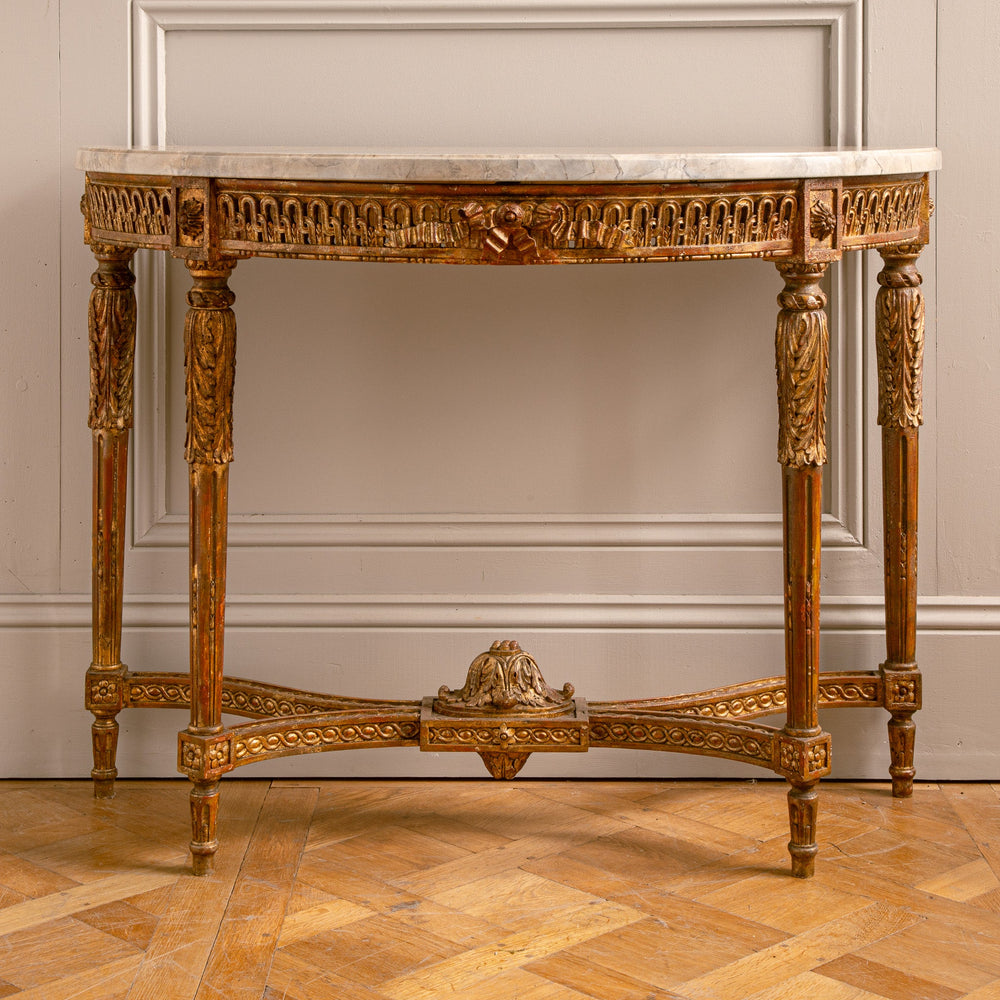 French Louis XVI Style Demi - Lune Console By La Maison London, Hand Carved - La Maison London