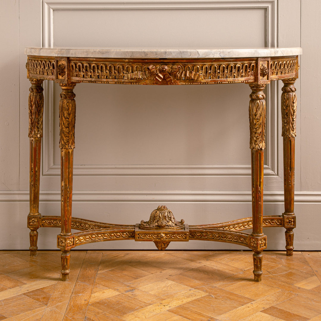 French Louis XVI Style Demi - Lune Console By La Maison London, Hand Carved - La Maison London