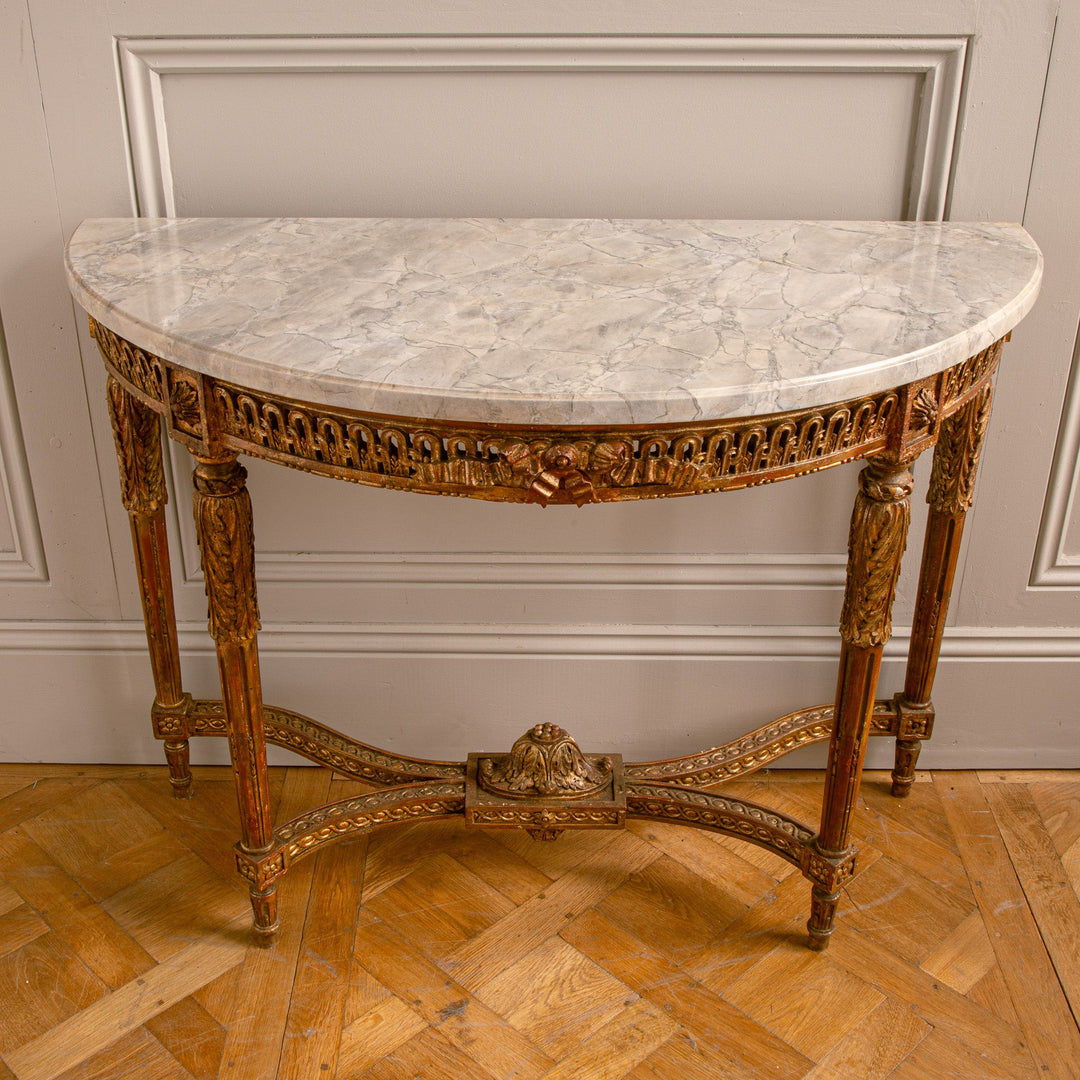French Louis XVI Style Demi - Lune Console By La Maison London, Hand Carved - La Maison London