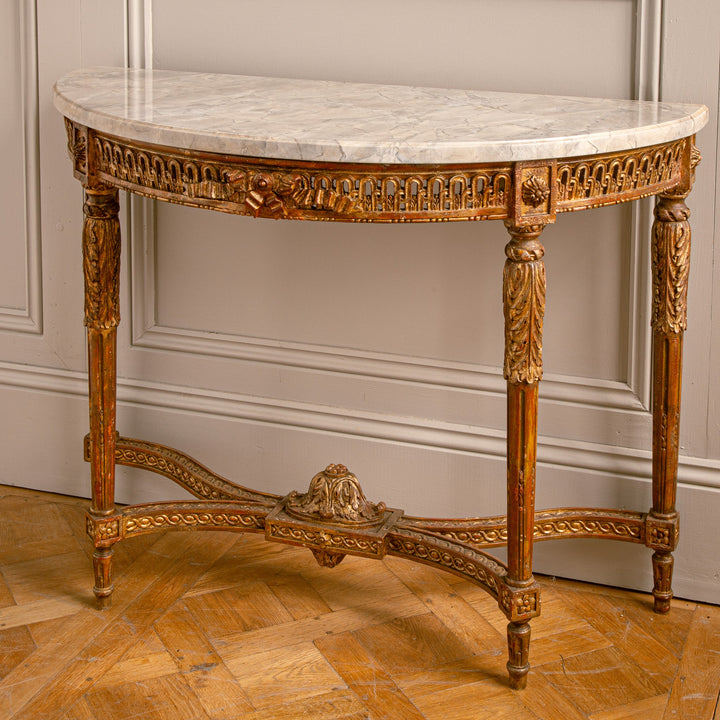 French Louis XVI Style Demi - Lune Console By La Maison London, Hand Carved - La Maison London