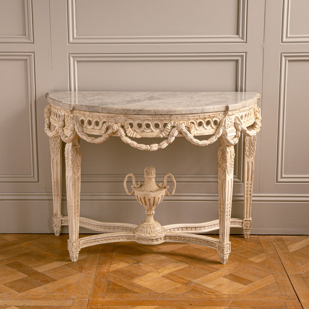 French Louis XVI Style Demi - Lune Console With Marble - La Maison London