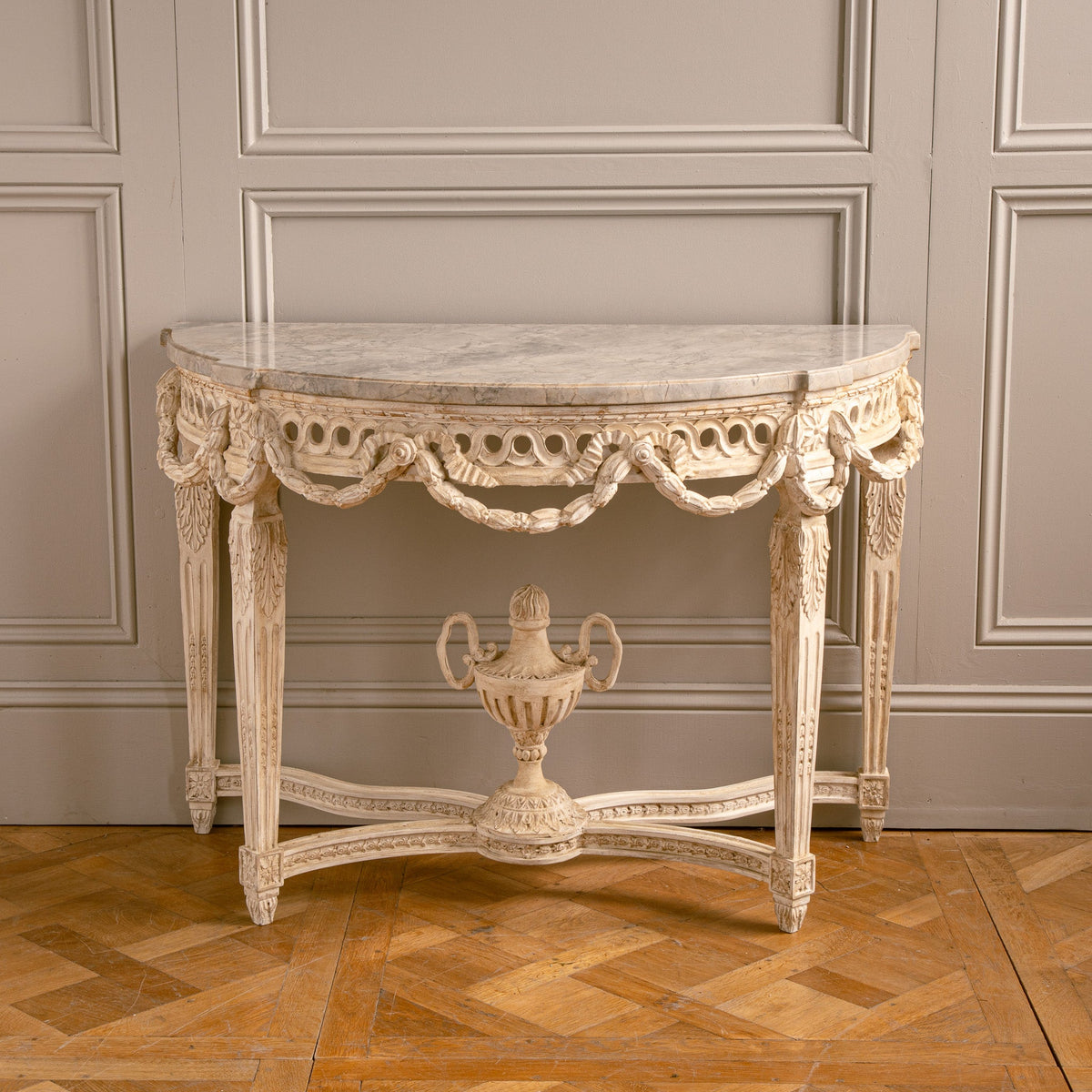 French Louis XVI Style Demi - Lune Console With Marble - La Maison London