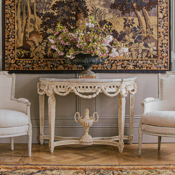 French Louis XVI Style Demi - Lune Console With Marble - La Maison London