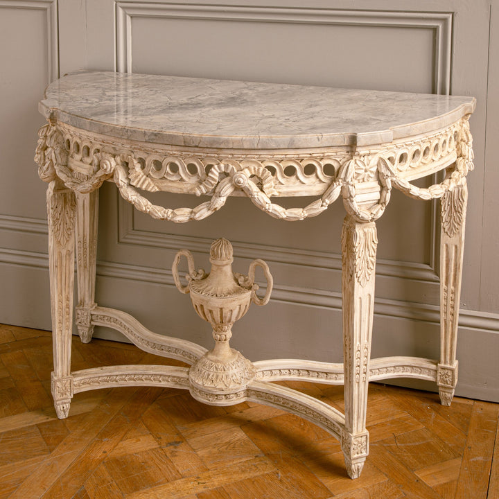 French Louis XVI Style Demi - Lune Console With Marble - La Maison London