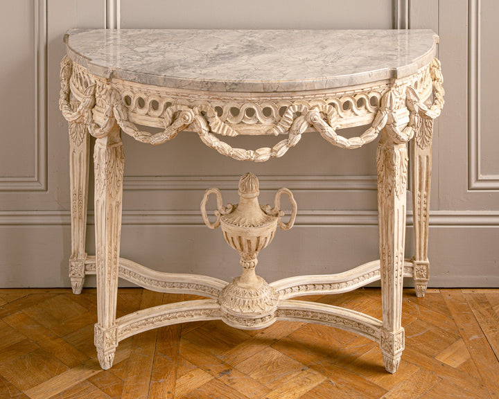 French Louis XVI Style Demi - Lune Console With Marble - La Maison London