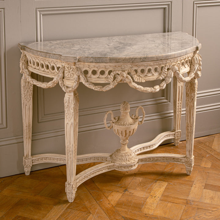 French Louis XVI Style Demi - Lune Console With Marble - La Maison London