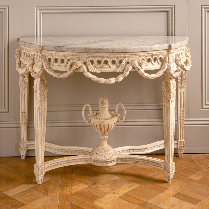 French Louis XVI Style Demi - Lune Console With Marble - La Maison London