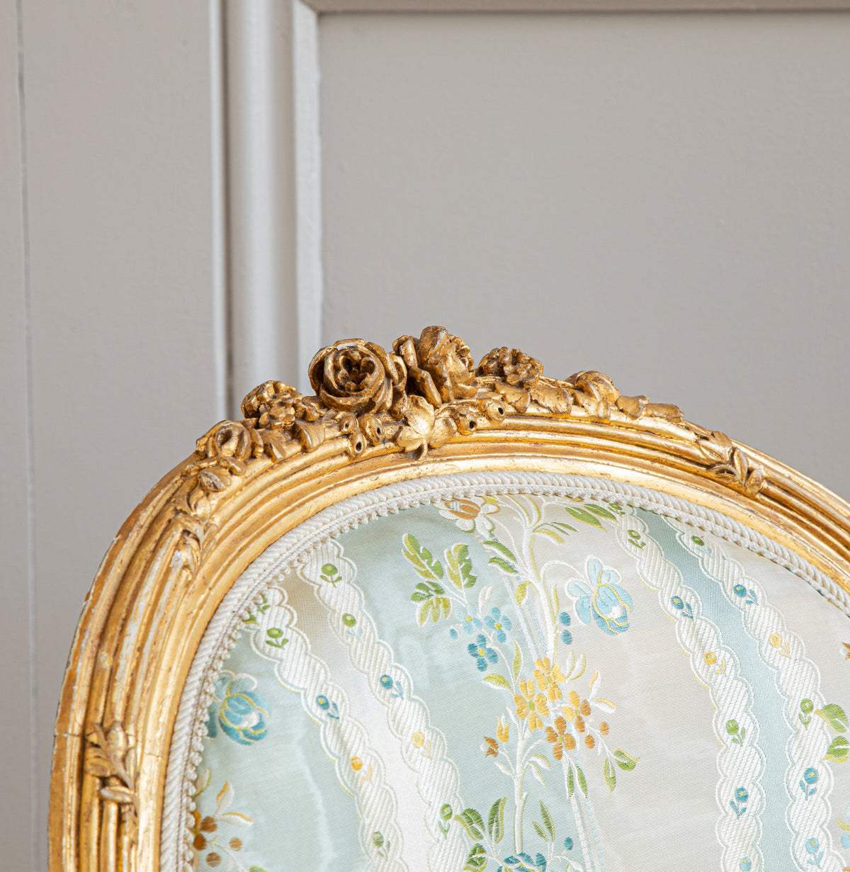 French Louis XVI Style Giltwood Armchair & Foot stool, Circa Late 1800's - La Maison London