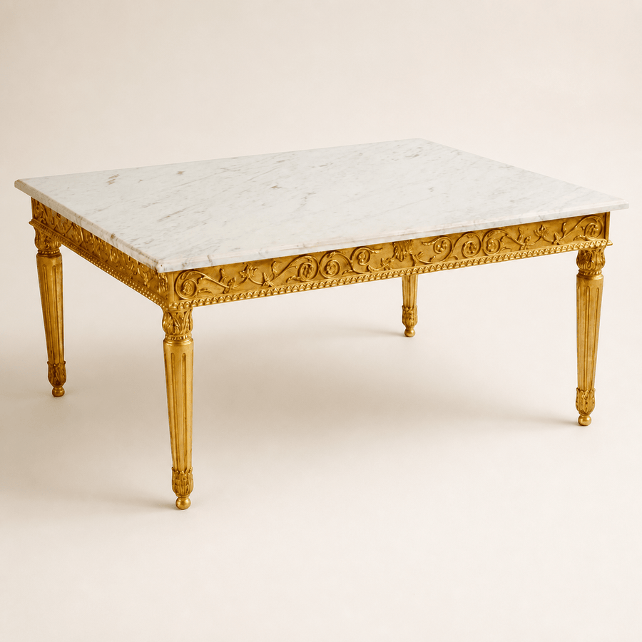 French Louis XVI Style Marble and Gilt Rectangular Coffee Table, Hand Carved With Marble - La Maison London